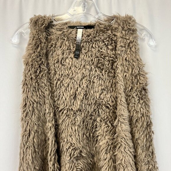 Kensie Womens Vest Brown Fur Asymmetric Hem Open Front Size XS - Picture 2 of 10